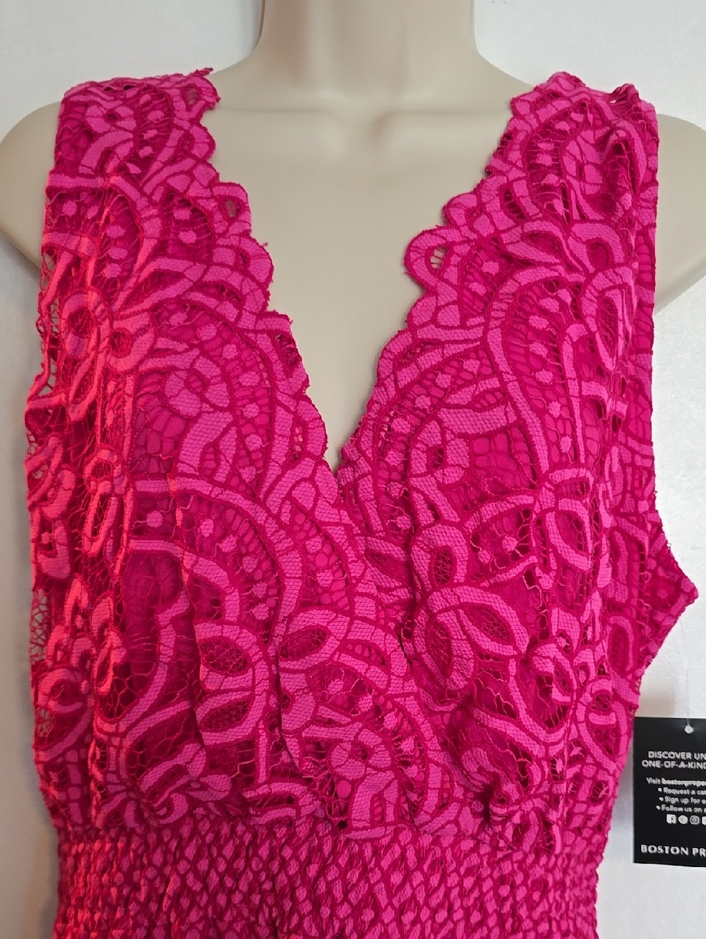 Boston Proper Very Berry Lace V-Neck Maxi Dress w Fringe Hem Sleeveless L NWT - Picture 6 of 11